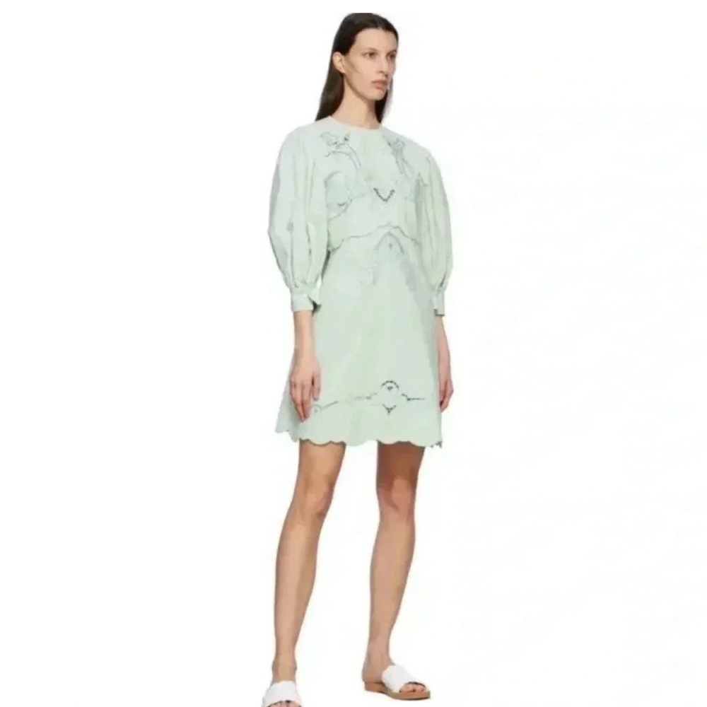 Elegant See by Chloe Mint Puff Sleeve Embroidered Mini Dress (Size 10) - Picture 2 of 13